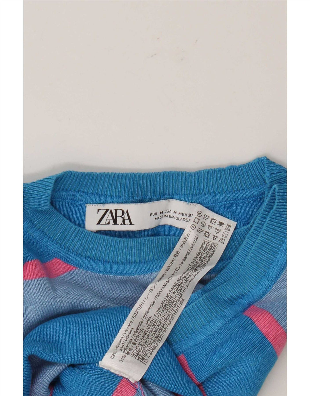 Zara Womens Crop Vest Top UK 12 Medium Blue Striped Viscose