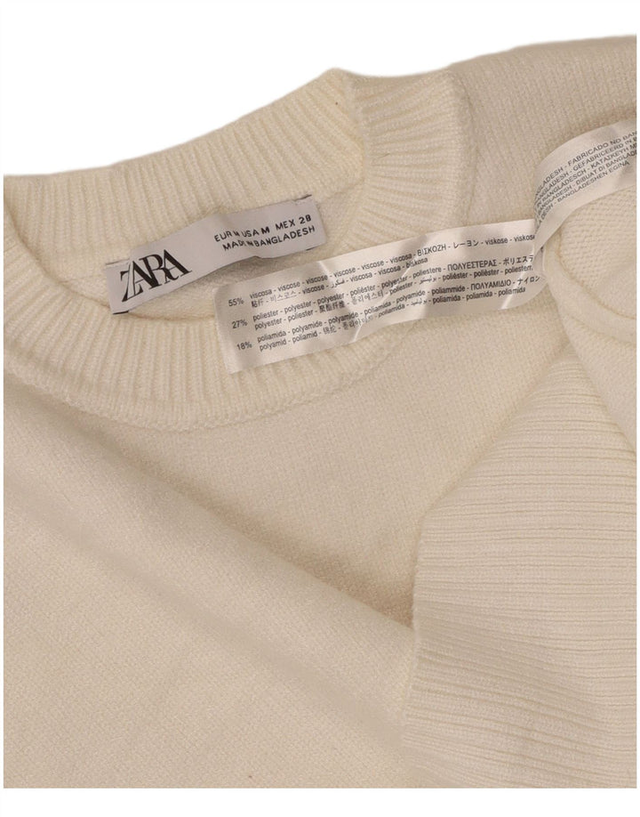 ZARA sweater med rund hals til kvinder UK 14 Medium White Viscose