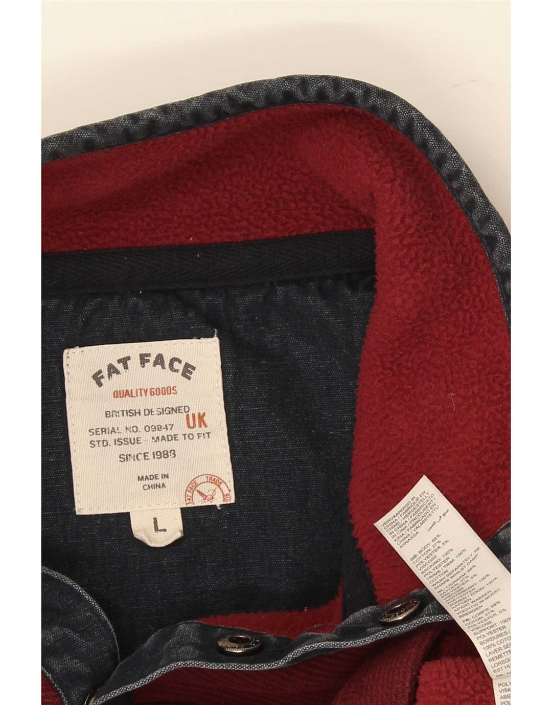 Fat Face Mens Button Neck Sweatshirt Jumper Large Burgundy Cotton