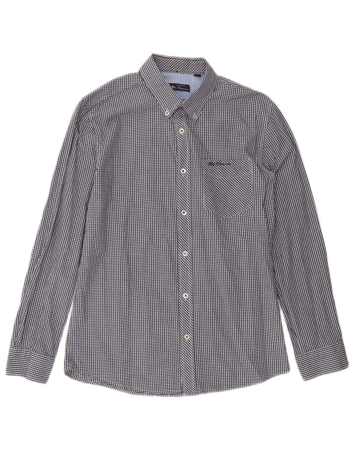 BEN SHERMAN Camicia da uomo in cotone a quadretti blu navy medio