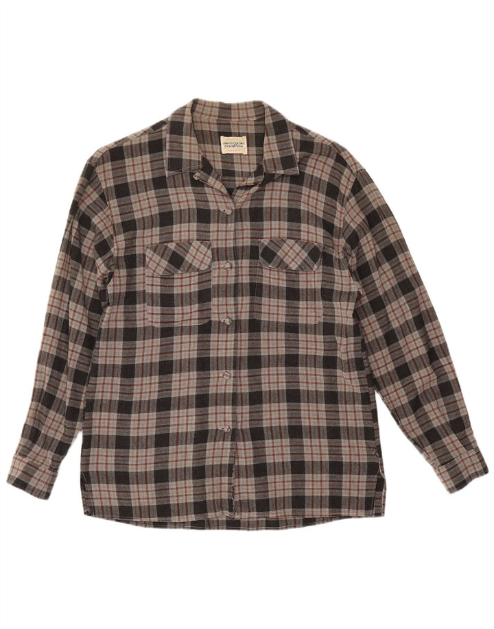 Benetton Womens Flannel Shirt UK 12 Medium Grey Check Viscose
