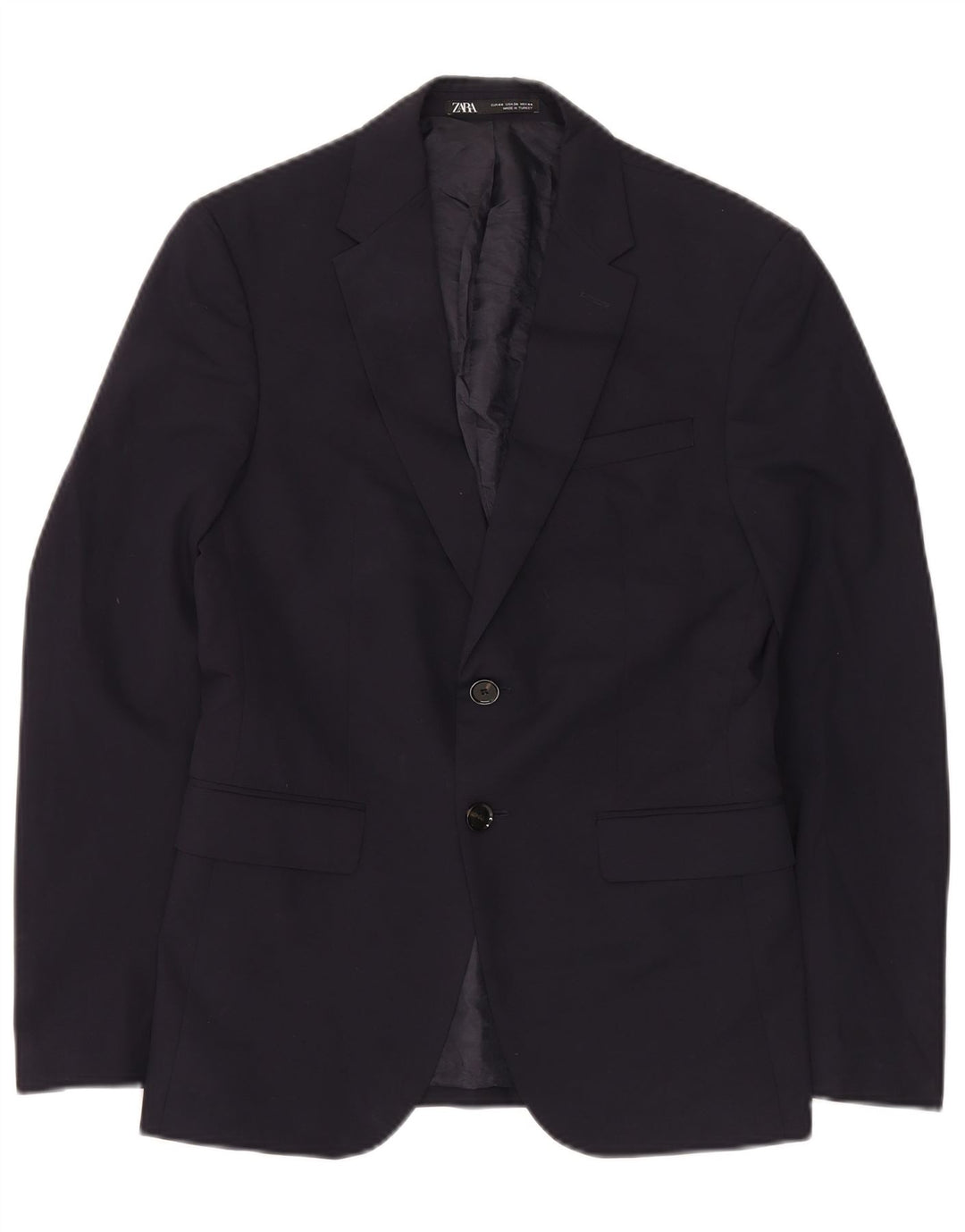 Zara Mens 2 Button Blazer Jacket EU 44 XS Navy Blue Polyester