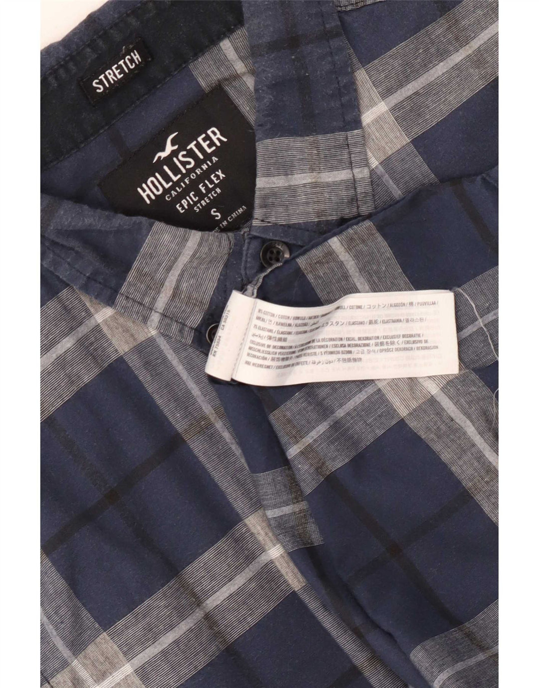 Hollister Mens Stretch Shirt Small Navy Blue Plaid Cotton