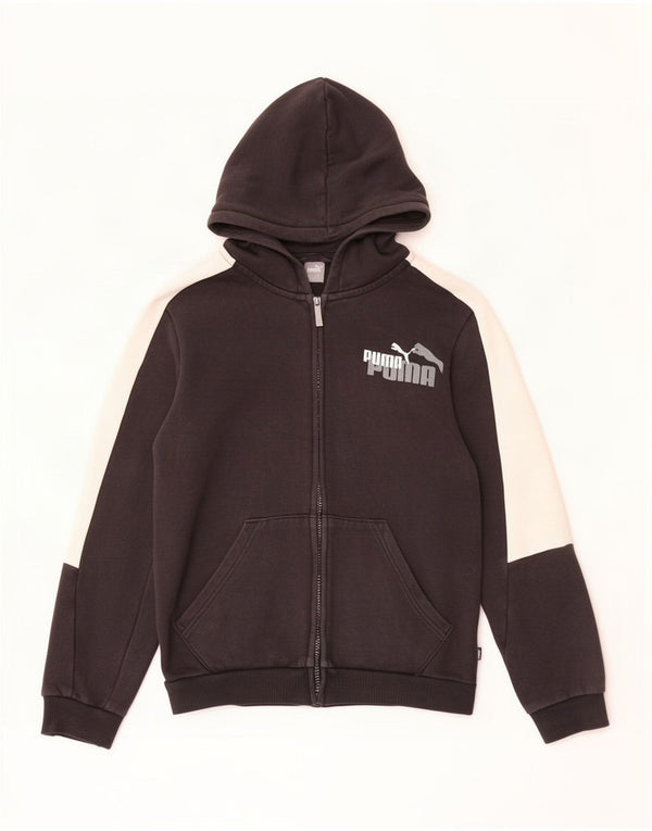 Puma Boys Graphic Zip Hoodie Sweater 13-14 Years Black Colourblock