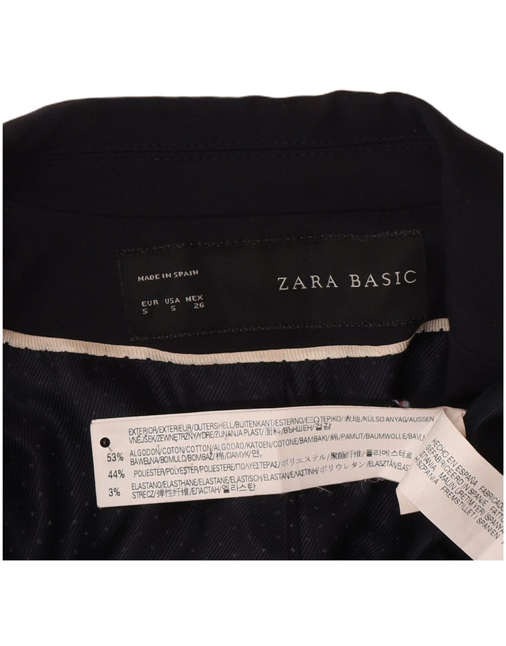 Zara Womens 1 Button Blazer Jacket UK 10 Small Navy Blue Cotton