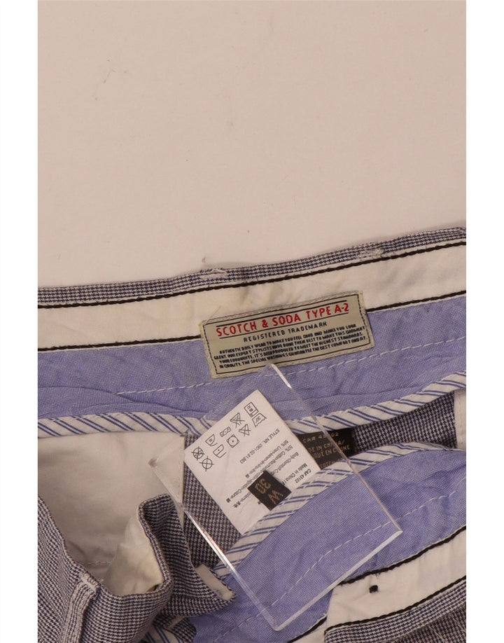 Scotch & Soda Mens Chino Shorts W30 Medium Blue Houndstooth Cotton
