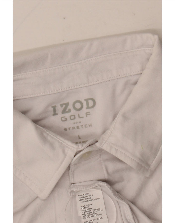 IZOD Mens Polo Shirt Large White Striped Polyester