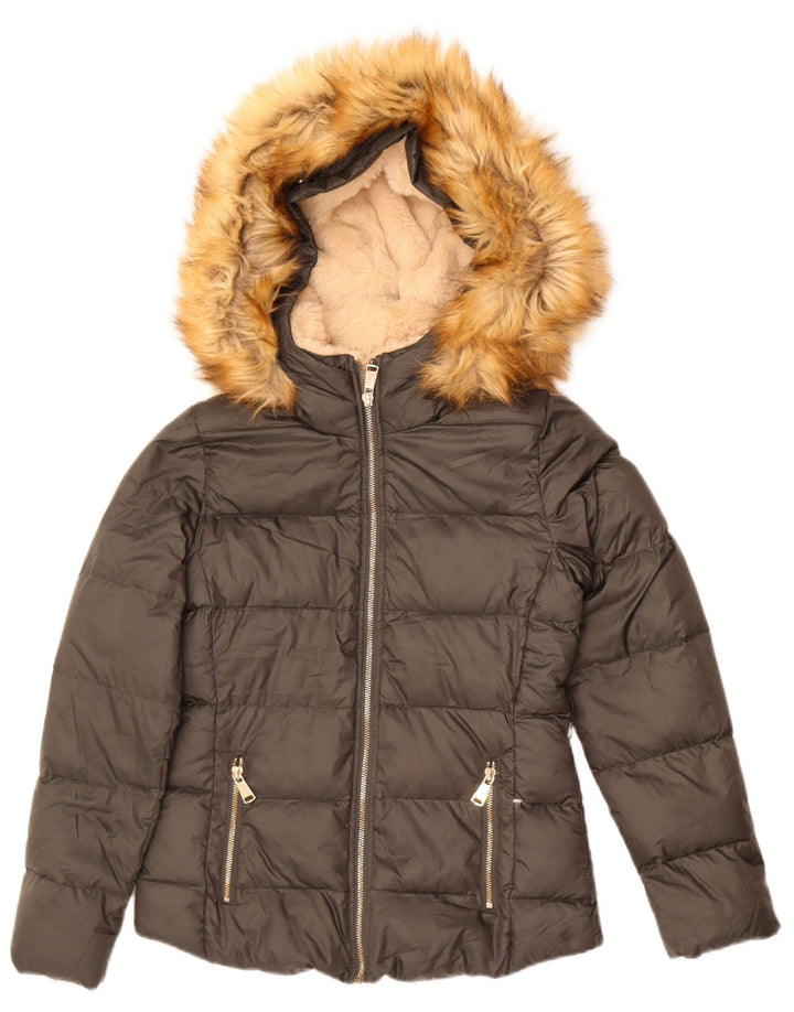 Zara Damen-Jacke mit Kapuze, gepolstert, UK 6, XS, Grau, Polyester