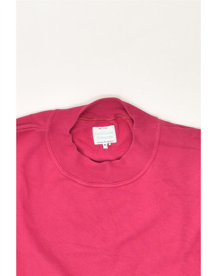 BENETTON Womens Crop Sweatshirt Jumper UK 14 Medium Pink Cotton | Vintage Benetton | Thrift | Second-Hand Benetton | Used Clothing | Messina Hembry 