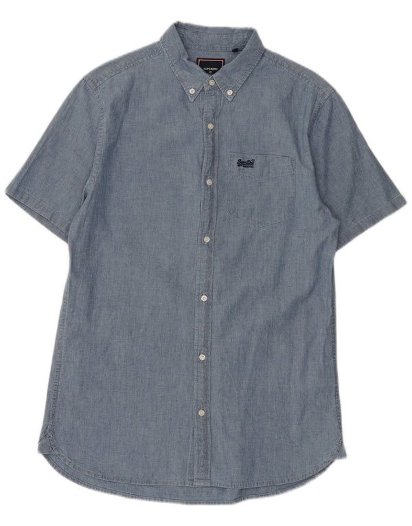Camicia a maniche corte da uomo Superdry Small in cotone blu
