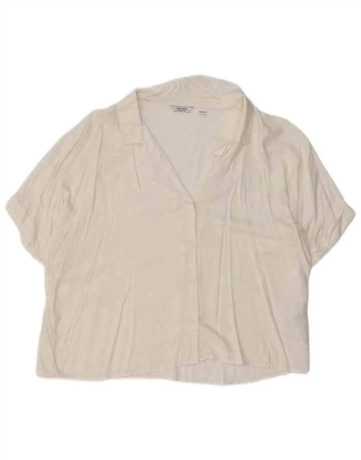 JACK WILLS Womens Short Sleeve Shirt Blouse UK 12 Medium White Viscose