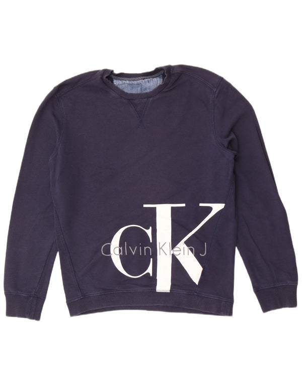 Calvin Klein Ženski džemper s grafičkim motivima UK 16 Veliki tamnoplavi pamuk