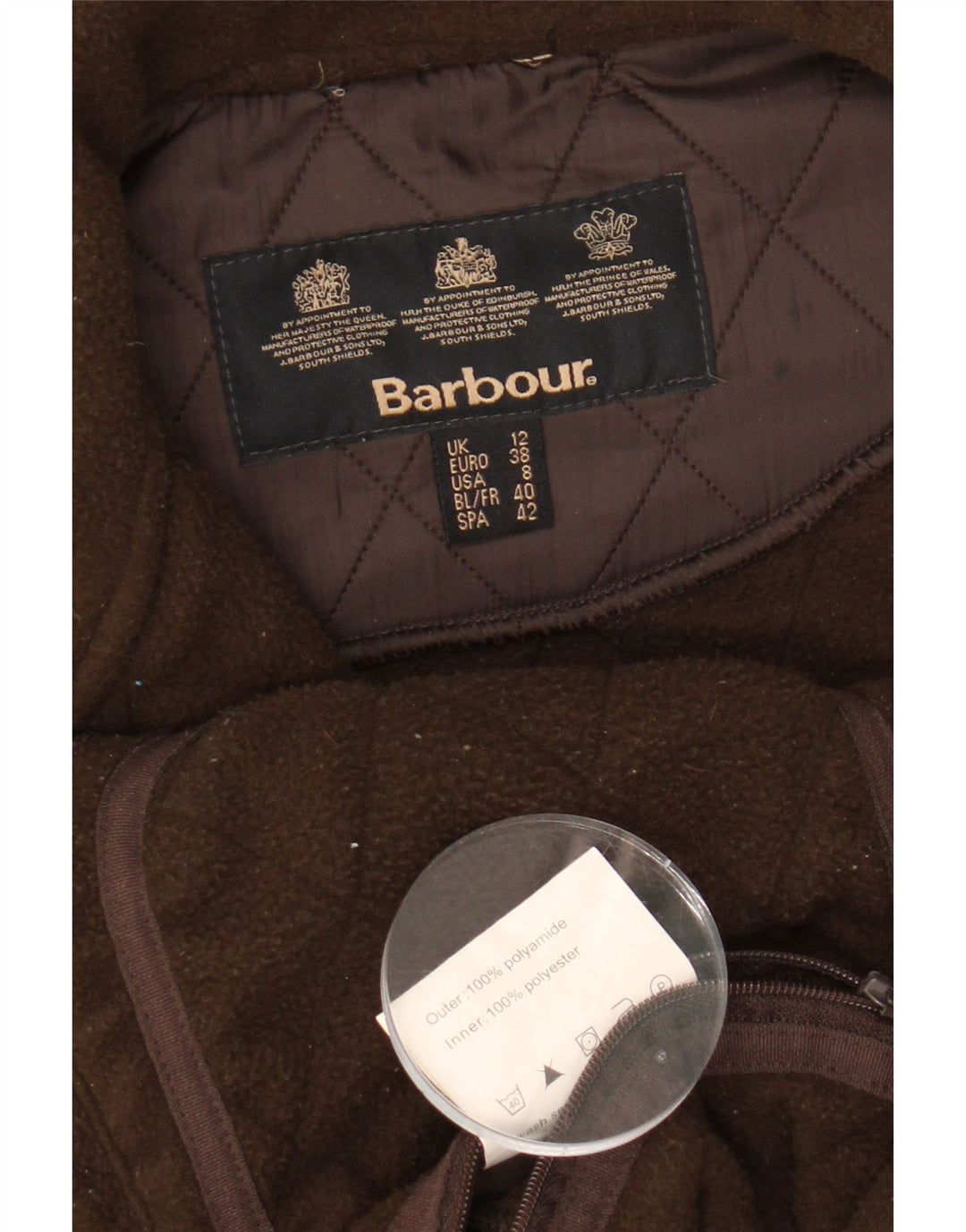 BARBOUR Womens Quilted Jacket UK 12 Medium  Brown Polyamide Vintage Barbour and Second-Hand Barbour from Messina Hembry 