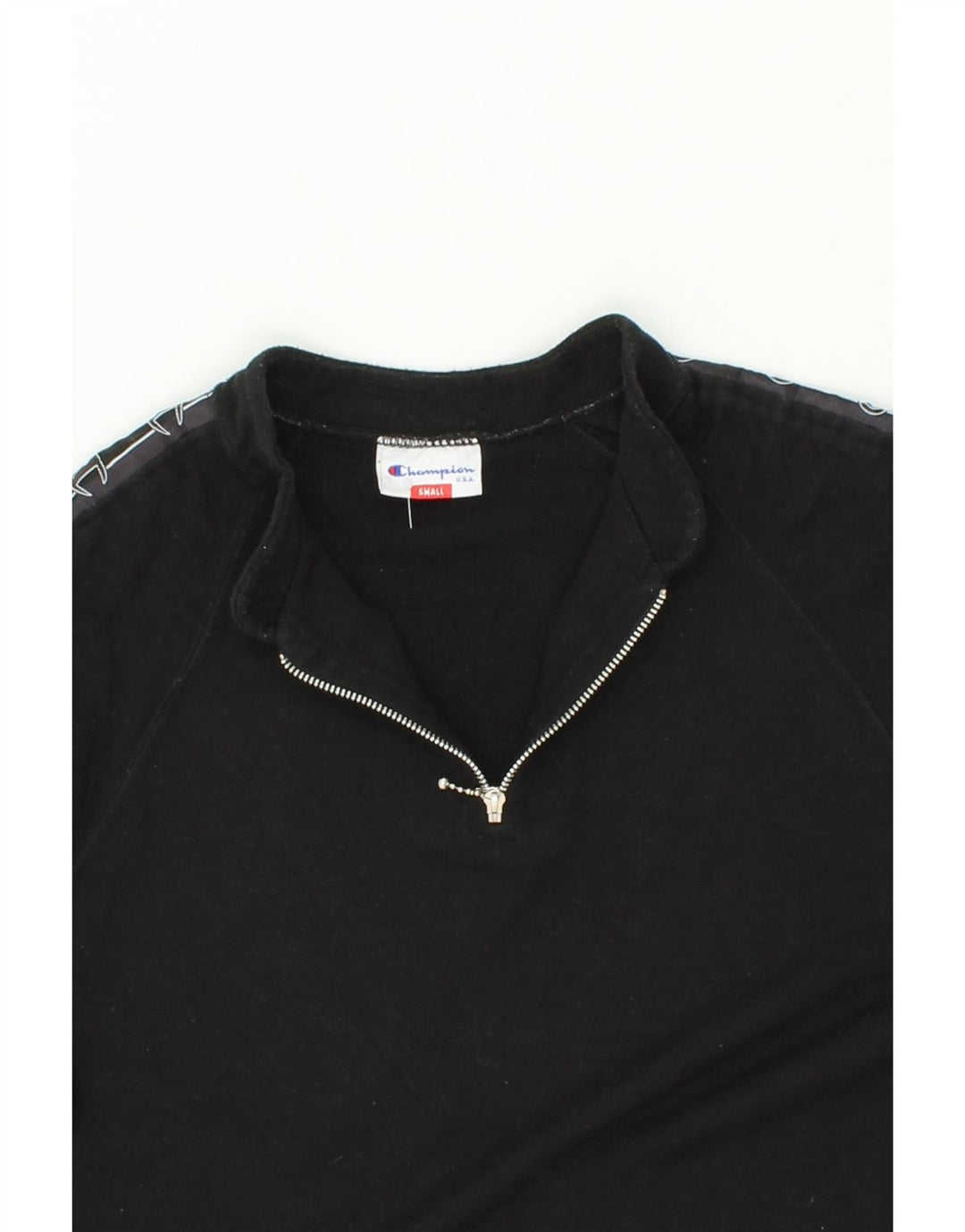 CHAMPION Mens Graphic Zip Neck Sweatshirt Jumper Small Black Vintage Champion and Second-Hand Champion from Messina Hembry 