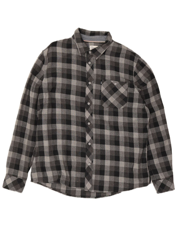 Cherokee Mens Flannel Shirt 2XL Grey Check Cotton
