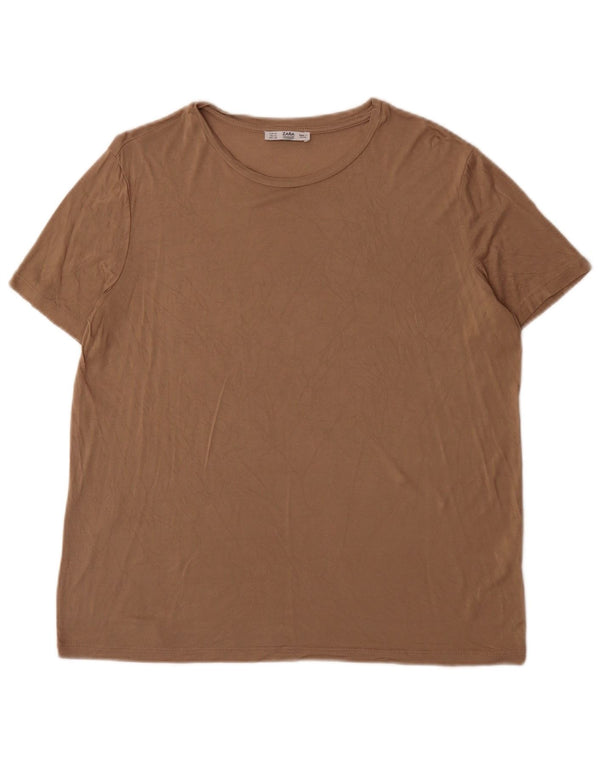 Zara Dame T-Shirt Top UK 18 XL Brun Viscose