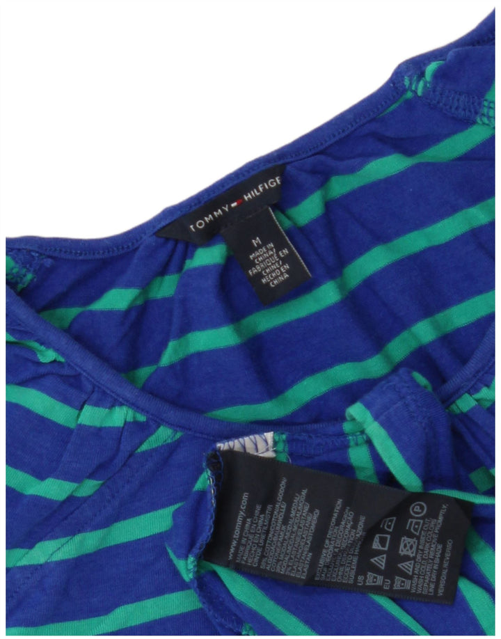 TOMMY HILFIGER Womens Blouse Top UK 12 Medium Blue Striped Cotton
