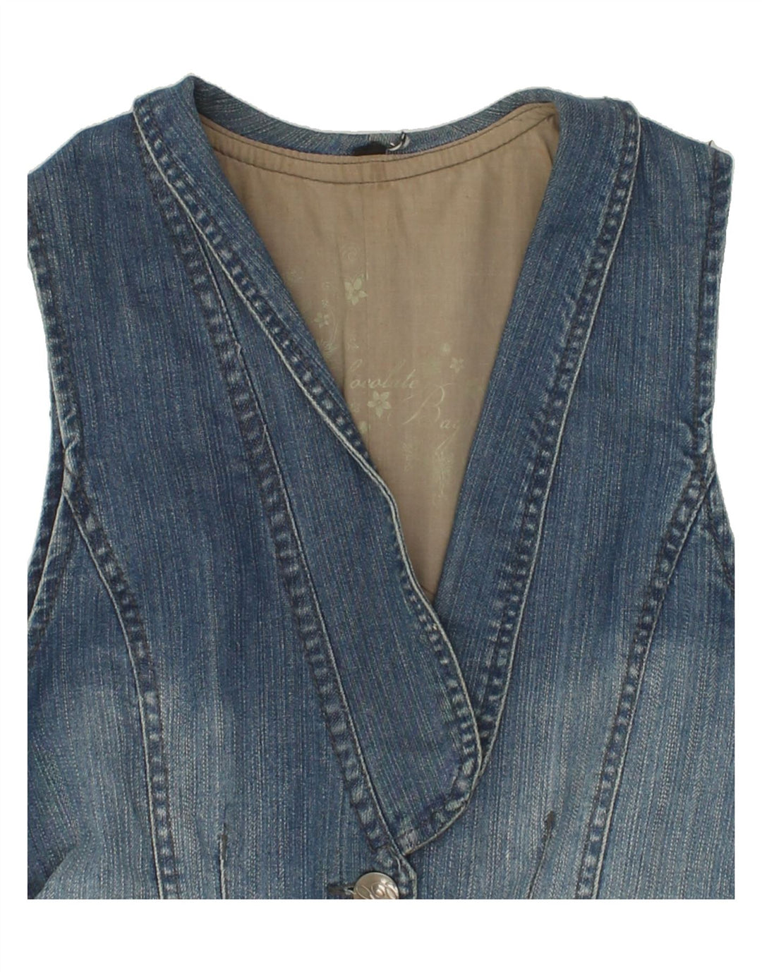 VINTAGE Womens Denim Waistcoat UK 12 Medium Blue Cotton