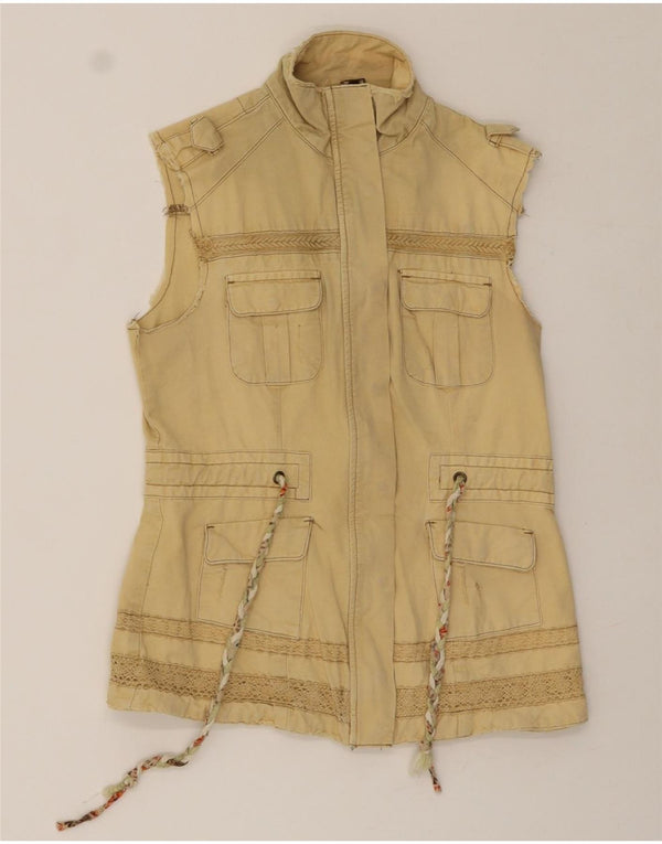 BKE Womens Utility Gilet UK 10 Small Beige Cotton