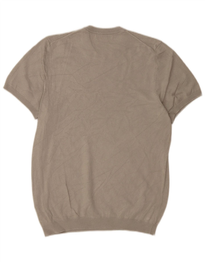 Zara Mens Short Sleeve Crew Neck Jumper Sweater Small Grey Viscose
