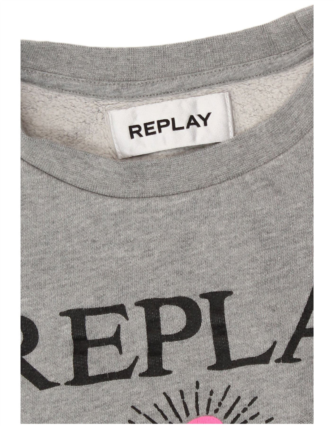 Replay Womens Crop Graphic Oversized Sweatshirt Jumper UK 14 Large Grey