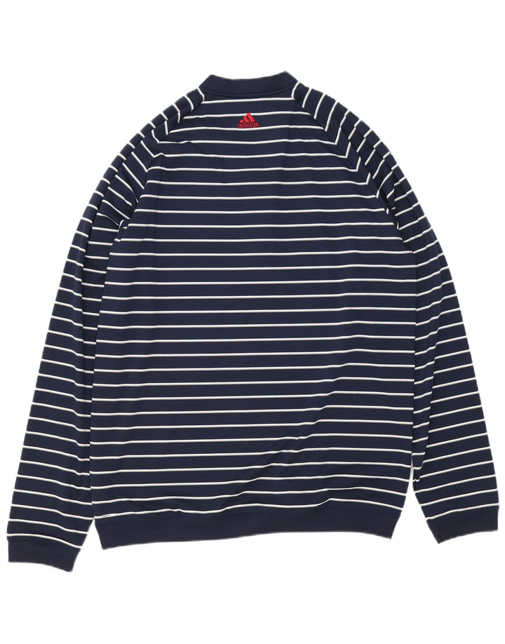 Adidas Mens Climalite Sweatshirt Jumper Large Navy Blue Striped Polyester