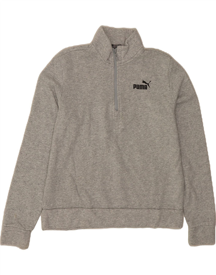 PUMA Womens Zip Neck Sweatshirt Jumper UK 14 Medium Grey Cotton Vintage Puma and Second-Hand Puma from Messina Hembry 