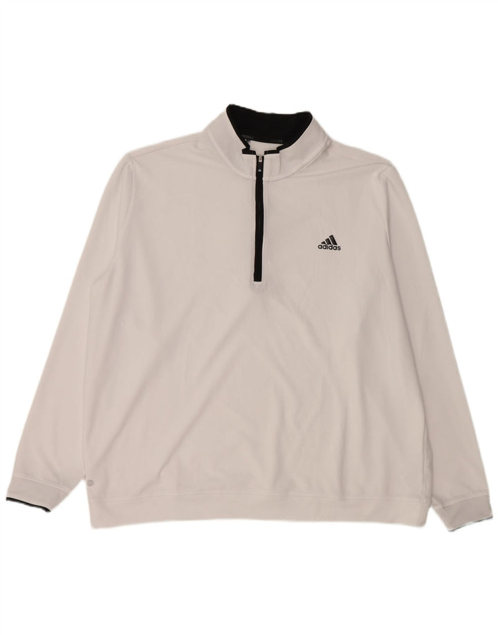 ADIDAS Mens Zip Neck Sweatshirt Jumper 2XL White Polyester