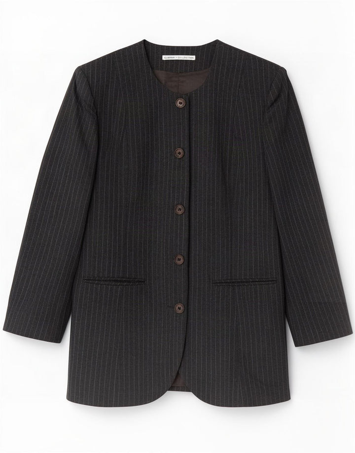 St. Chaqueta tipo blazer de 5 botones para mujer Bernard EU 38 Lana gris medio a rayas