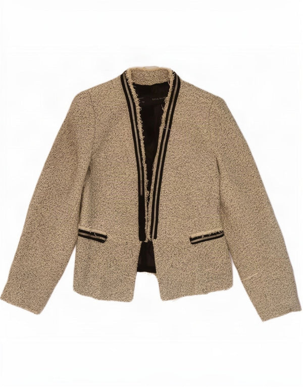 Zara Womens Oversized Open Blazer Jacket Reino Unido 10 Pequeno Bege Salpicado