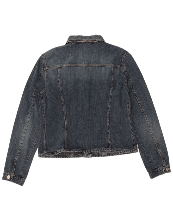 BENETTON Womens Crop Denim Jacket UK 16 Large Blue Cotton