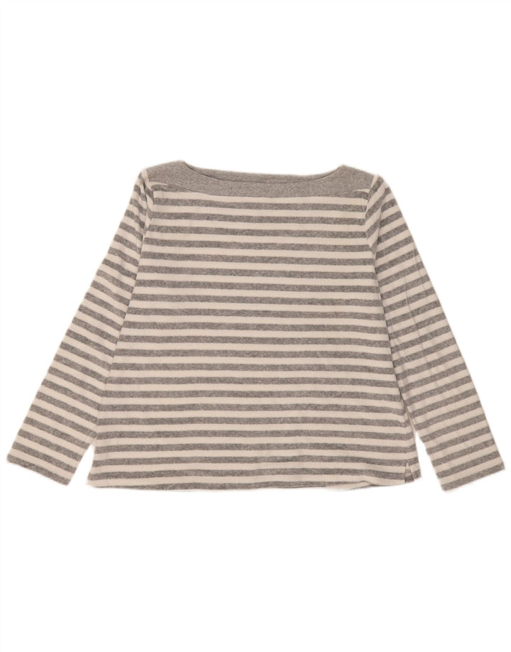 Marks & Spencer Womens Top Long Sleeve UK 16 Large Grey Striped Cotton