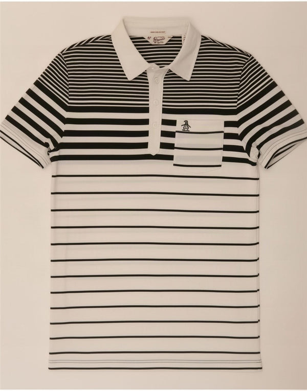 Penguin Mens Heritage Slim Fit Polo Shirt Medium White Striped Cotton