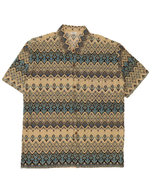Camisa vintage de manga corta para hombre 3XL Algodón floral amarillo