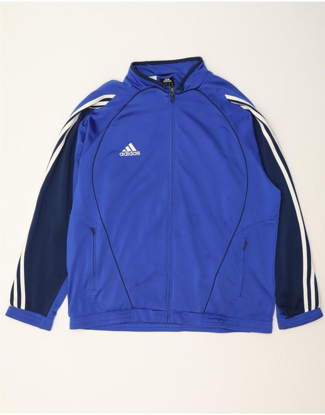Adidas Mens Tracksuit Top Jacket UK 44/46 Large Blue Colourblock Polyester