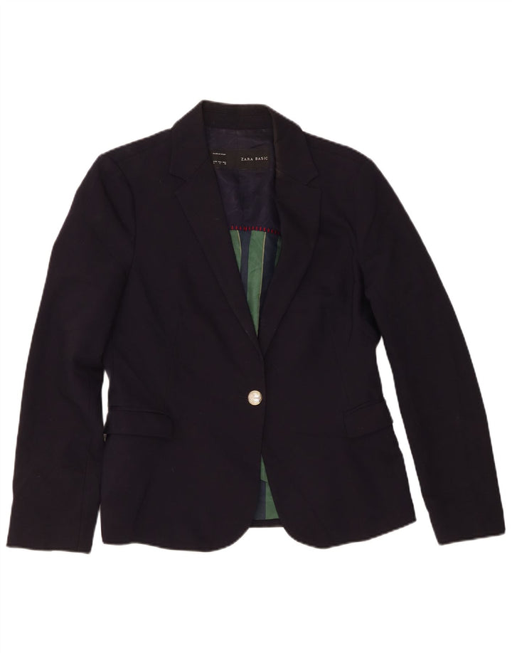 Zara Femme 1 Bouton Blazer Veste UK 14 Grand Bleu Marine Polyester