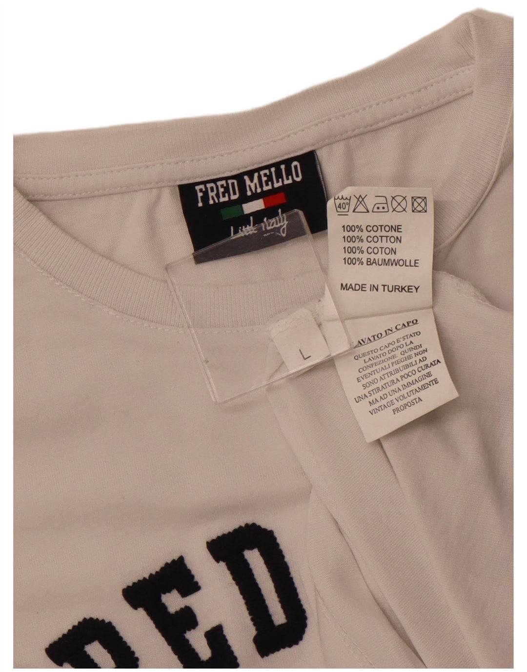 FRED MELLO Mens Graphic T-Shirt Top Large White Cotton