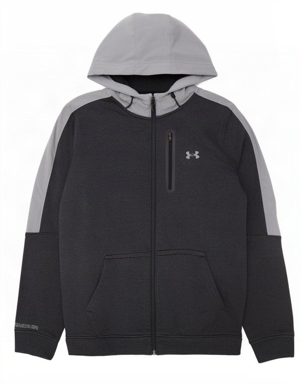 Under Armour Mens Zip Hoodie Sweater Large Navy Blue Colourblock Cotton