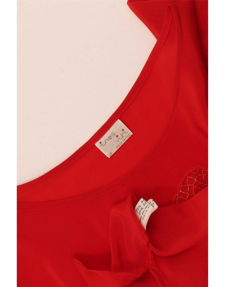 Ines Dame Bluse Top IT 46 Large Red Floral Acetate