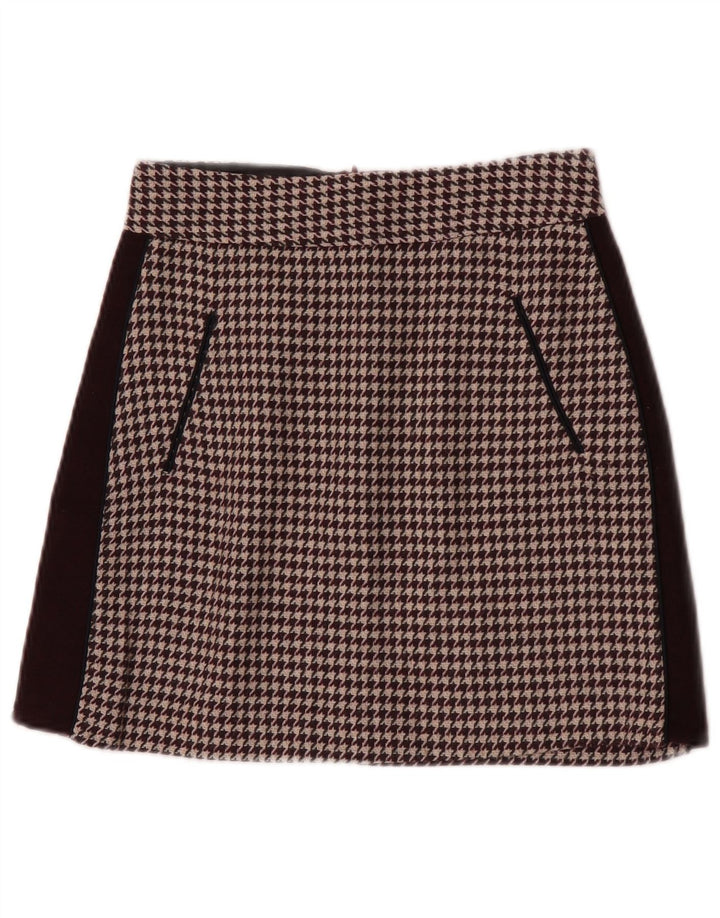 Zara Womens Mini Skirt XS W24  Burgundy Houndstooth