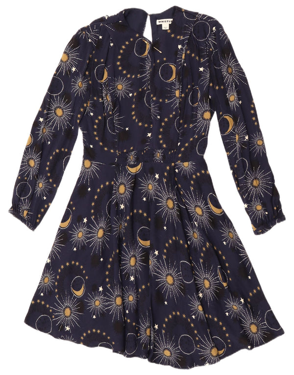 Whistles Rochie A-Line cu mânecă lungă pentru femei UK 6 XS Viscoză florală bleumarin