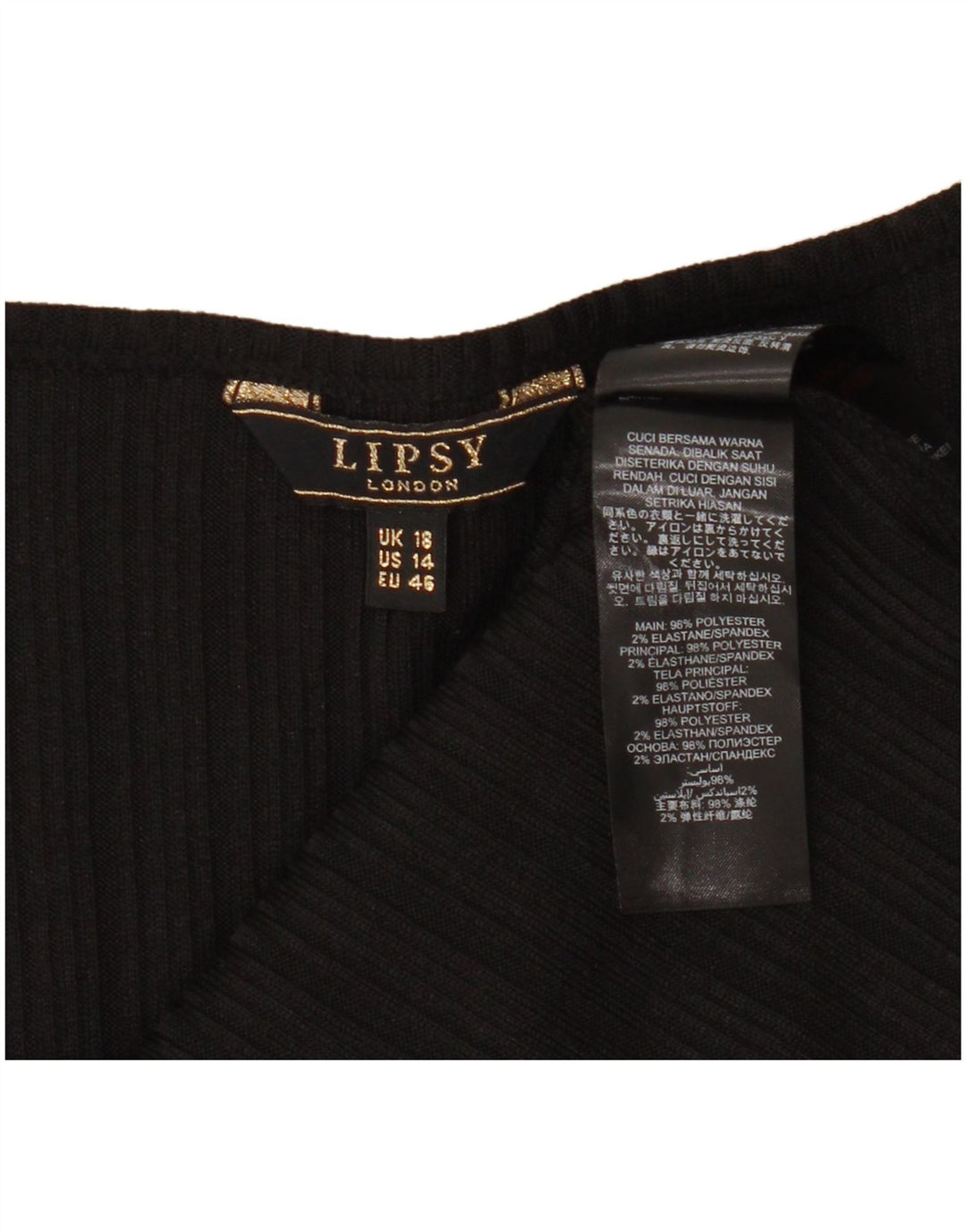 Lipsy Damen ärmelloses Blusenoberteil UK 18 XL Schwarz Polyester