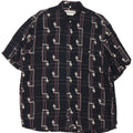chemise à manches courtes vintage pour hommes grande viscose géométrique noire