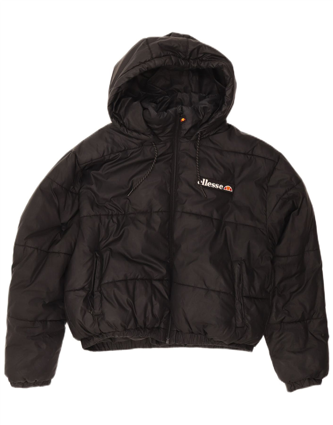 ELLESSE Womens Oversized Hooded Padded Jacket UK 12 Medium Black Polyester