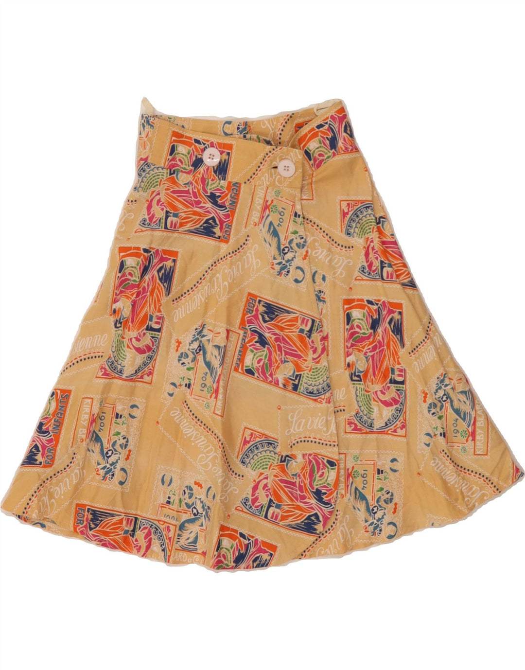VINTAGE Womens Flared Skirt W22 Beige Patchwork Vintage Vintage and Second-Hand Vintage from Messina Hembry 