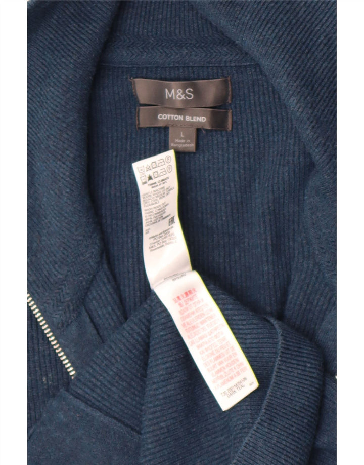 Marks & Spencer Mens Cardigan Sweater Large Navy Blue Polyester