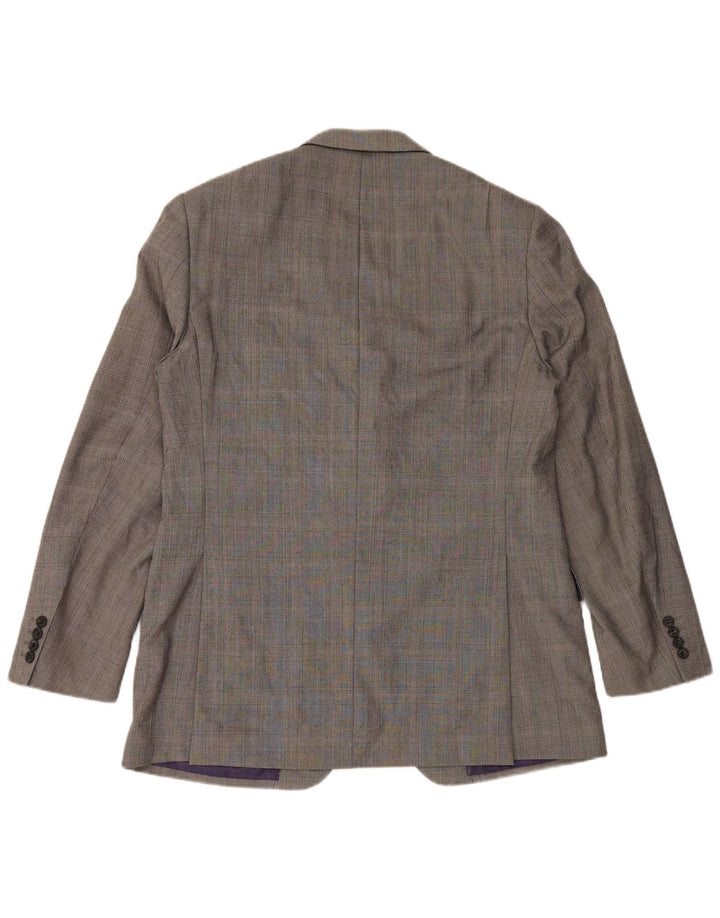 Marks & Spencer Mens 2 Button Blazer Jacket UK 42 Large Grey Check Wool