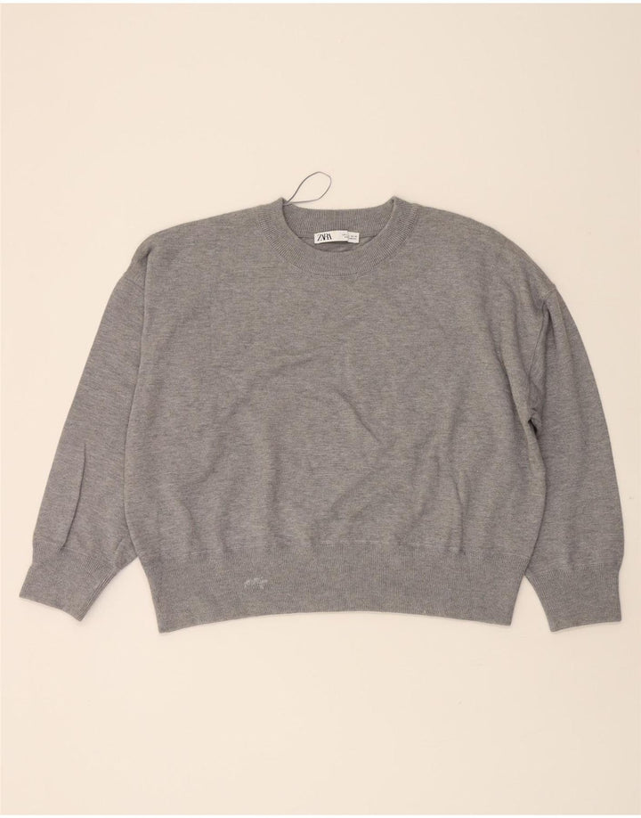 ZARA Womens Oversized Crew Neck Jumper Sweater UK 16 Large Grey Viscose Vintage Zara and Second-Hand Zara from Messina Hembry 