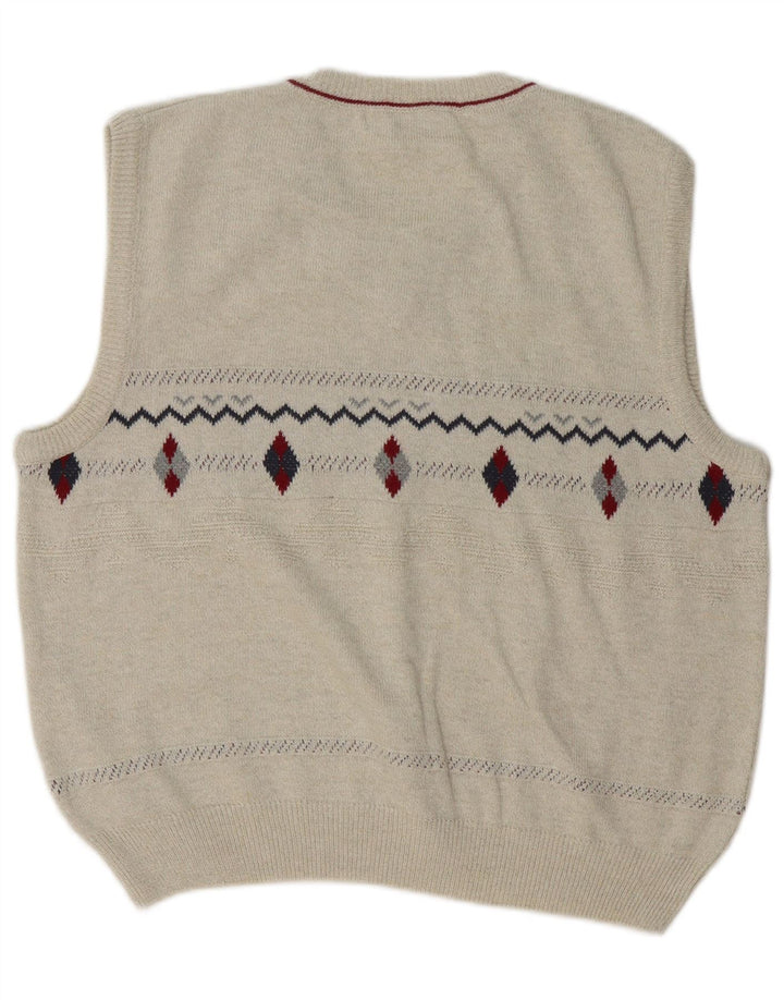 Canda Mens Vest Tank Top Large Beige Argyle/Diamond Cotton