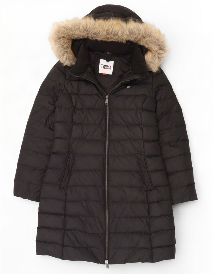 Tommy Hilfiger Womens Hooded Padded Coat UK 14 Large Black Polyester